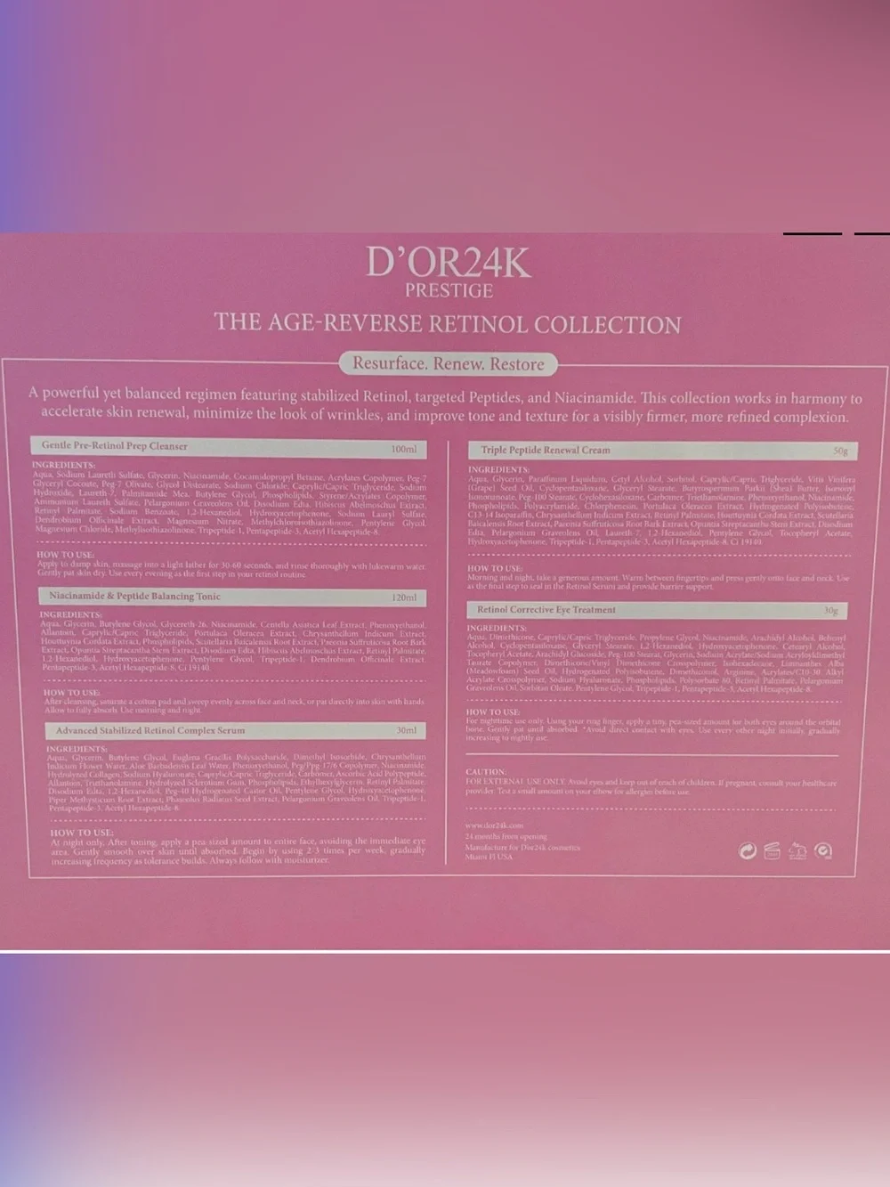 NWT D'OR24K Prestige Age Reverse Retinol Collection 5-Piece Gift Set Box